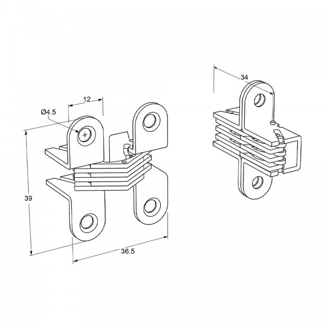 FURNITURE CONCEALED HINGE 12x39mm - NICKEL PLATED